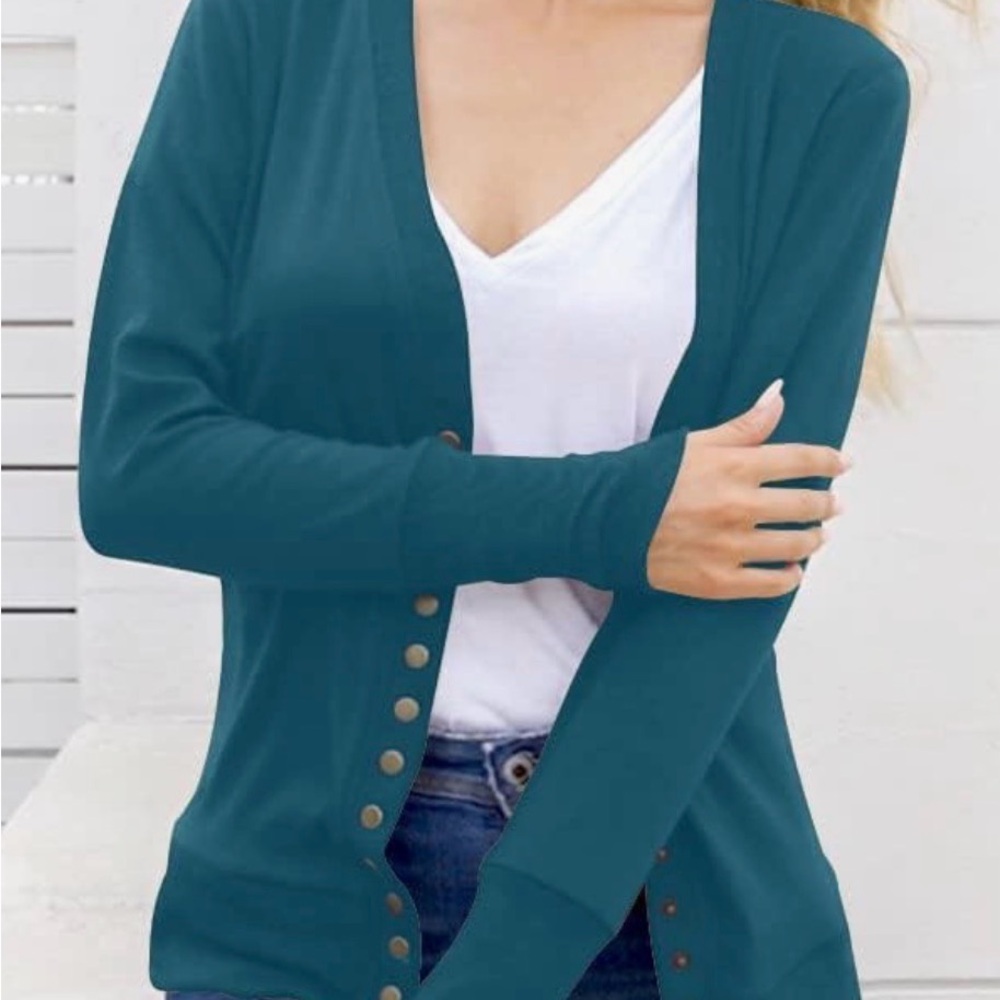 Teal Snap-Front Cardigan - Picture 3 of 8